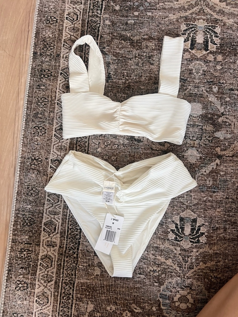 L*Space Cream Bardot High Waist Bikini Bottoms